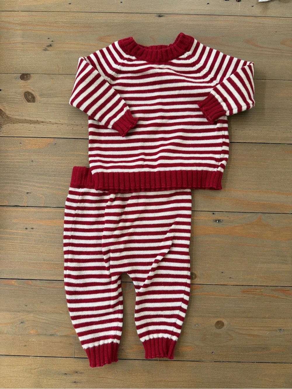 Red and White Striped Knit Sweater Set - 6 Months
